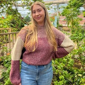 Wet Seal Burgundy and Cream Knit Sweater